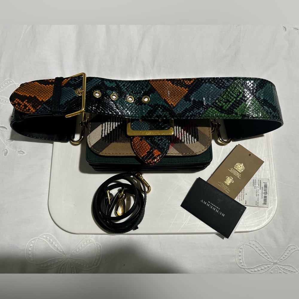 $2495 Burberry Patchwork Suede with Python print and Watersnake border bag
